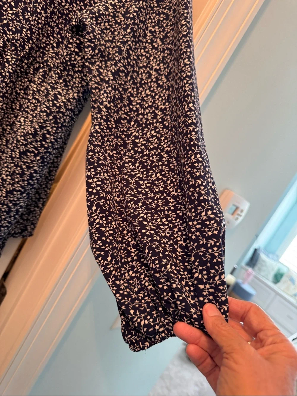 SHEIN Navy and White Floral Button-Front Blouse
